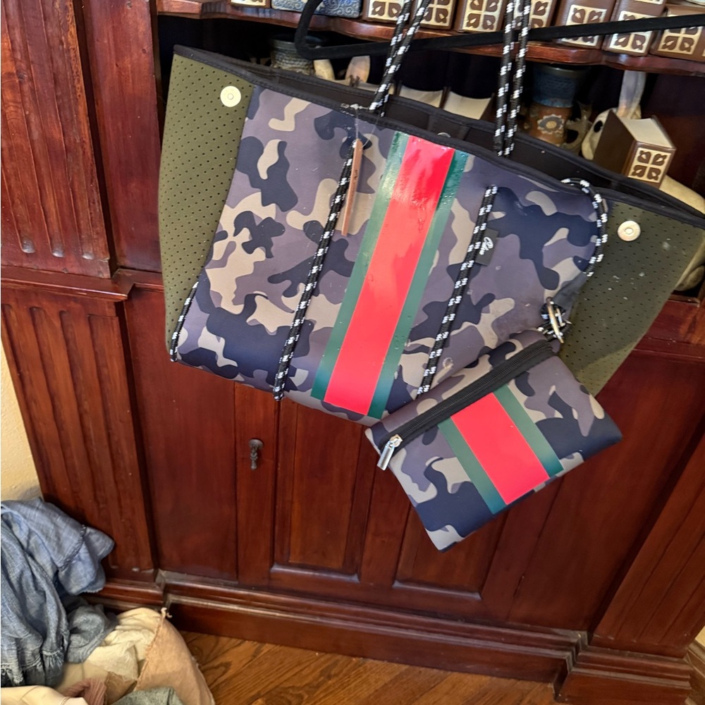 Camouflage Tote Bag with Bold Stripes